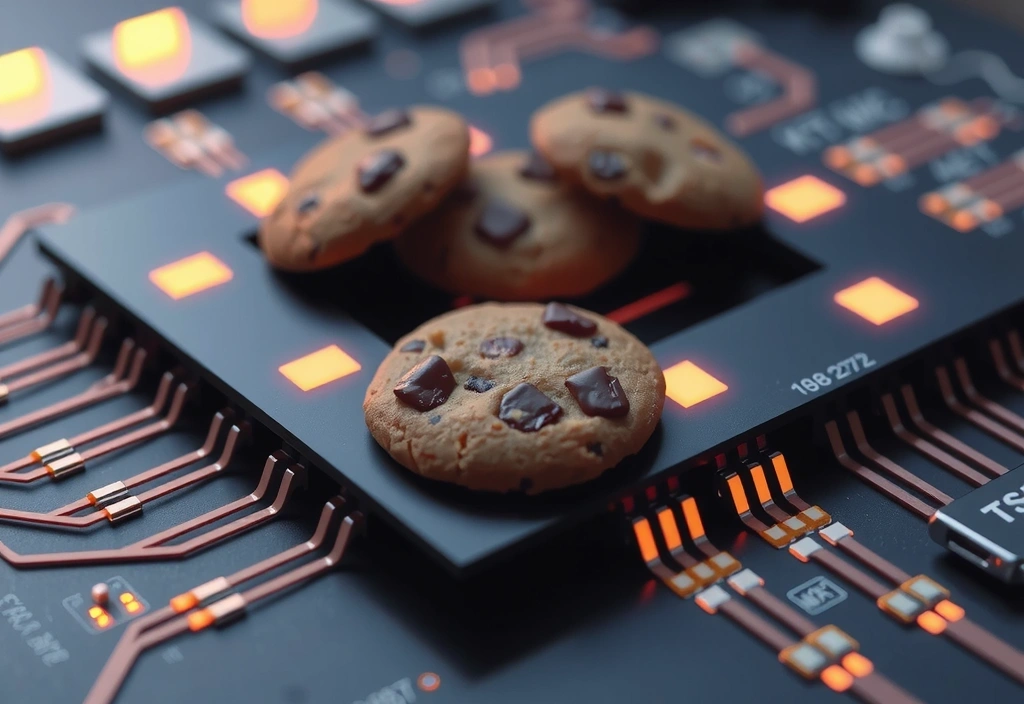 Digital cookies on a computer chip illustrating data storage