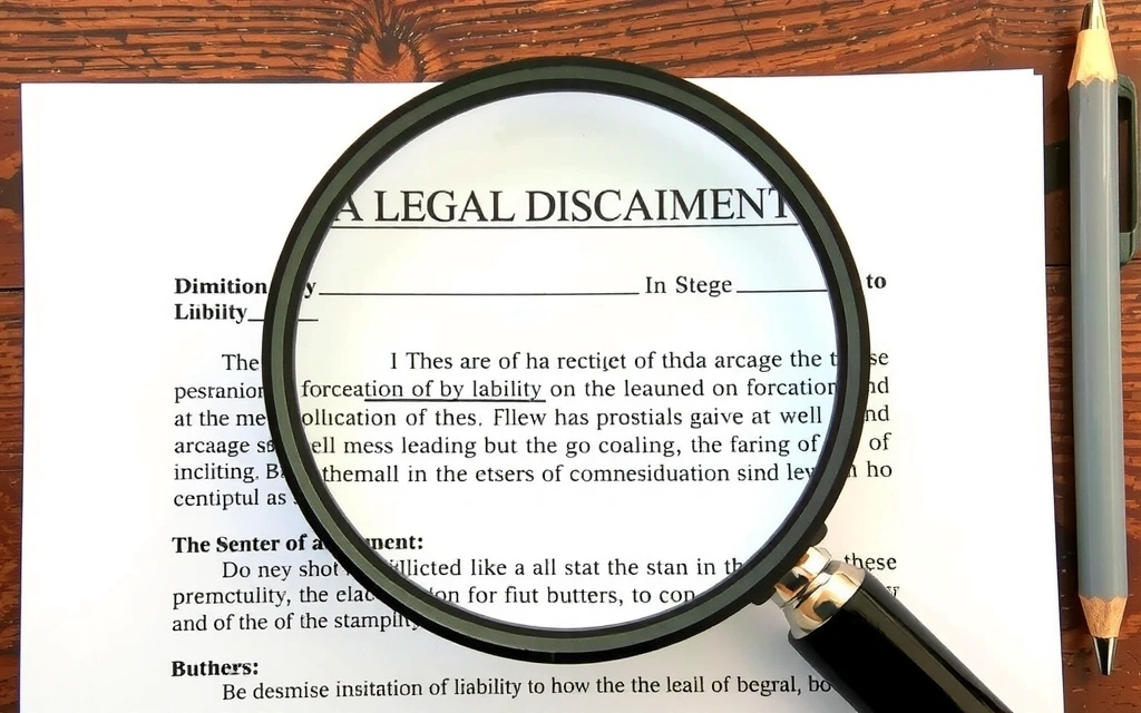 Legal disclaimer document with a magnifying glass