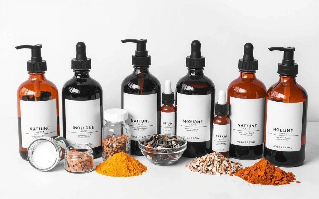 Various supplement bottles and natural ingredients arranged neatly, illustrating product selection guidance.